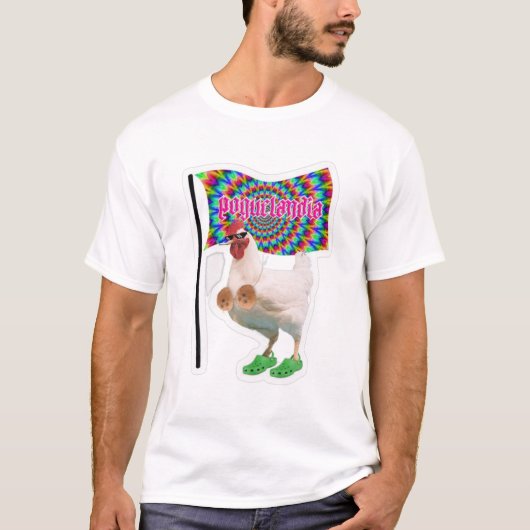 Poguelandia Chicken met vlag T-shirt (Voorkant)
