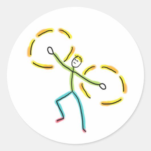 Poi Draaiende Stickman Ronde Sticker (Voorkant)