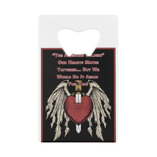 Poignant American Soldier Tattered Hearts Creditkaart Flessenopener (Voorkant)