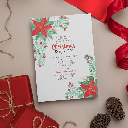 Poinsetta Kerstvakantie Feest Uitnodiging