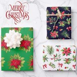 Poinsettia 3 Kerstmis coördineren Inpakpapier Vel