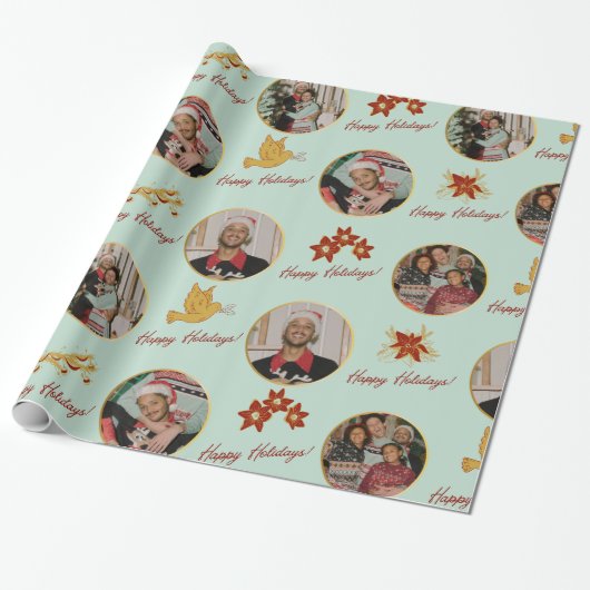 Poinsettia & aangepaste foto cadeaupapier (Uitgerold)