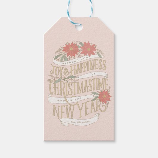 Poinsettia-aankopen en banners cadeaulabel (Voorkant)