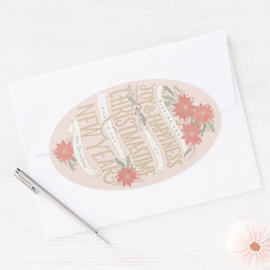 Poinsettia-aankopen en banners ovale sticker (Envelop)