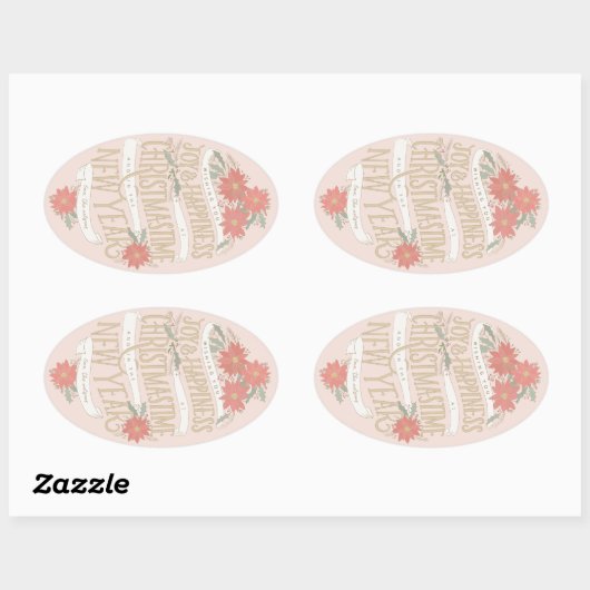 Poinsettia-aankopen en banners ovale sticker (Vel)