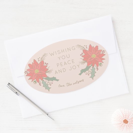 Poinsettia-aankopen en banners ovale sticker (Envelop)
