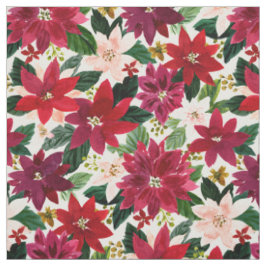 POINSETTIA ABUNDANCE Red Holiday Waterverf Floral Stof