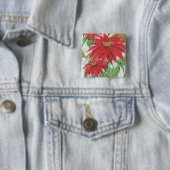 Poinsettia afbeelding. Vierkante Button 5,1 Cm (In situ)