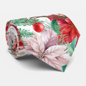 Poinsettia and berries floral Christmas holiday Stropdas (Opgerold)
