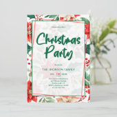 Poinsettia and Berry Pattern Christmas Party Kaart (Staand voorkant)
