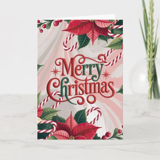 Poinsettia and Candy Canes Christmas Feestdagen Kaart (Voorkant)