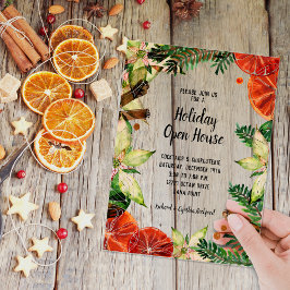 Poinsettia and Oranges Christmas Acryl Uitnodigingen