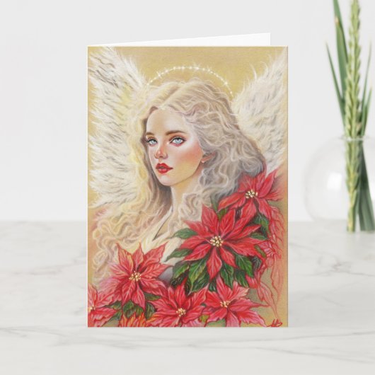 Poinsettia Angel Card Feestdagen Kaart (Voorkant)