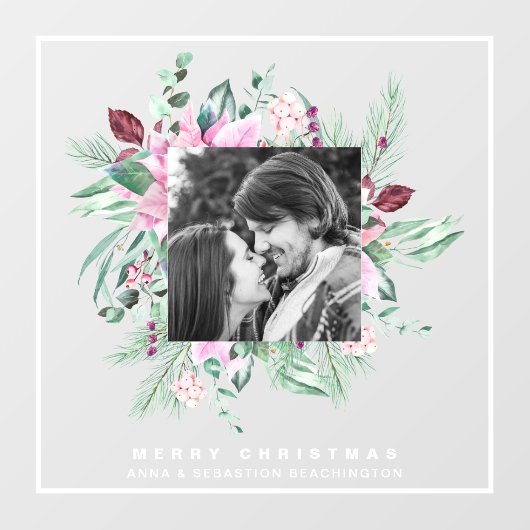 *~* Poinsettia AP20 Vette kerstfoto Raamsticker (Vel)