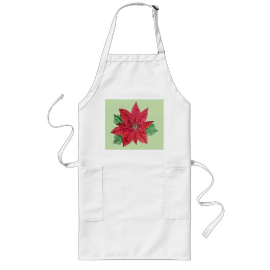 Poinsettia Apron - Mint Lang Schort (Voorkant)