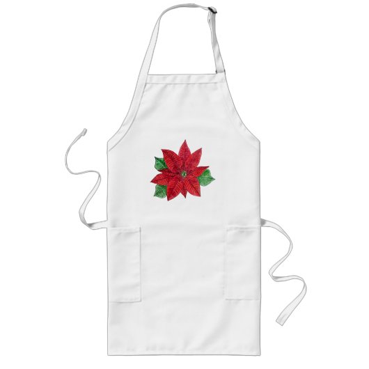 Poinsettia Apron - White Lang Schort (Voorkant)