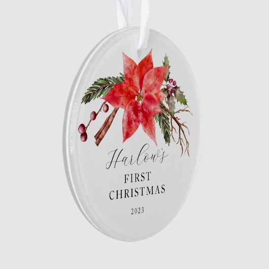 Poinsettia Baby's Eerste Kerstmis Ornament (voorkant)