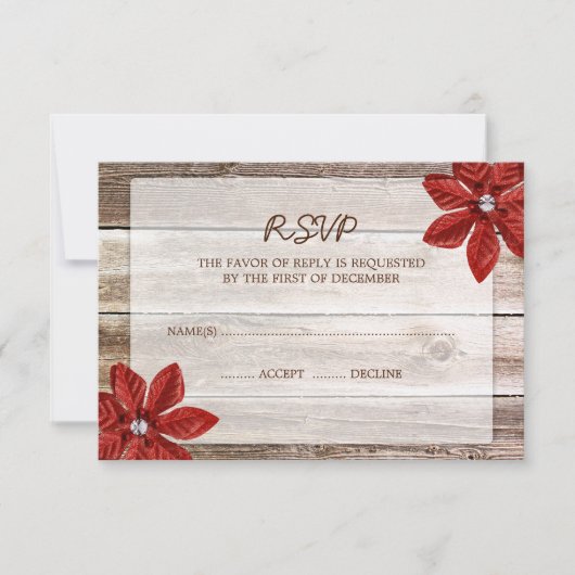 Poinsettia Barn Wood Wedding RSVP-reactiekaart RSVP Kaartje (Voorkant)