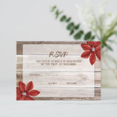 Poinsettia Barn Wood Wedding RSVP-reactiekaart RSVP Kaartje (Staand voorkant)