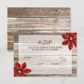Poinsettia Barn Wood Wedding RSVP-reactiekaart RSVP Kaartje (Voorkant / Achterkant)