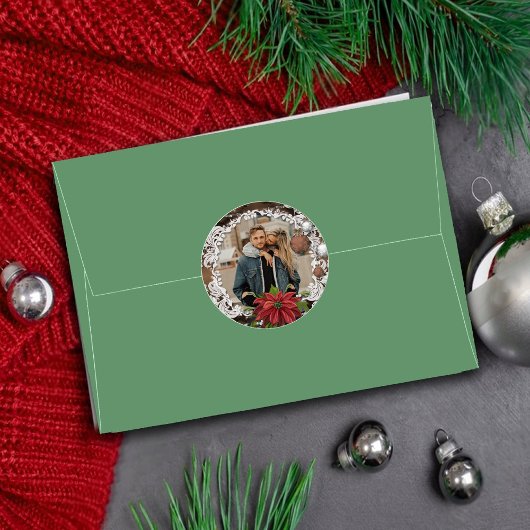 Poinsettia Bauble |  kerstfeestfoto Ronde Sticker
