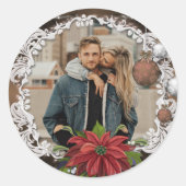 Poinsettia Bauble |  kerstfeestfoto Ronde Sticker (Voorkant)