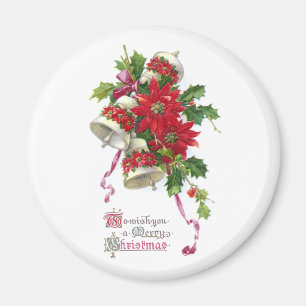 Poinsettia Bells en Holly Vintage Kerstmis Magneet