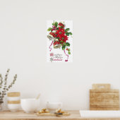 Poinsettia Bells en Holly Vintage Kerstmis Poster (Keuken)