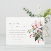 Poinsettia Berries Foliage Waterverf bruiloft Bedankkaart (Staand voorkant)