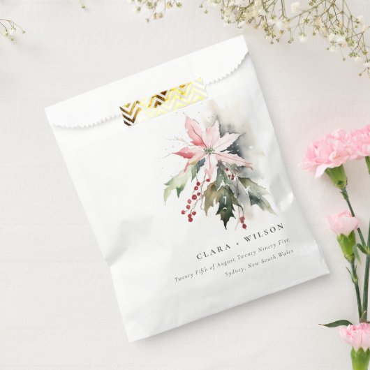 Poinsettia Berries Foliage Waterverf bruiloft Bedankzakje (Gezegeld)