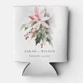 Poinsettia Berries Foliage Waterverf bruiloft Blikjeskoeler (Voorkant)