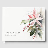 Poinsettia Berries Foliage Waterverf bruiloft Gastenboek (Voorkant)