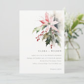 Poinsettia Berries Foliage Waterverf bruiloft Kaart (Staand voorkant)