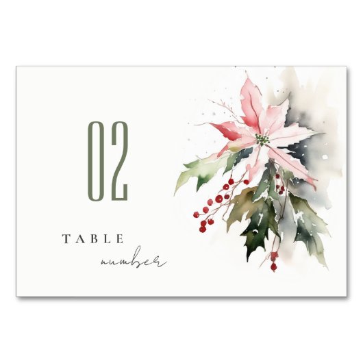 Poinsettia Berries Foliage Waterverf bruiloft Kaart (Achterkant)