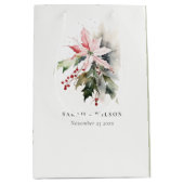 Poinsettia Berries Foliage Waterverf bruiloft Medium Cadeauzakje (Voorkant)