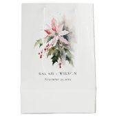 Poinsettia Berries Foliage Waterverf bruiloft Medium Cadeauzakje (Achterkant)