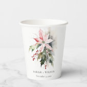 Poinsettia Berries Foliage Waterverf bruiloft Papieren Bekers (Achterkant)