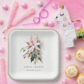 Poinsettia Berries Foliage Waterverf bruiloft Papieren Bordje (Feest)