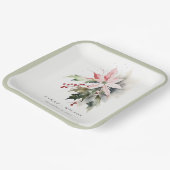 Poinsettia Berries Foliage Waterverf bruiloft Papieren Bordje (Gebogen)