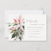 Poinsettia Berries Foliage Waterverf bruiloft RSVP Kaartje (Voorkant)