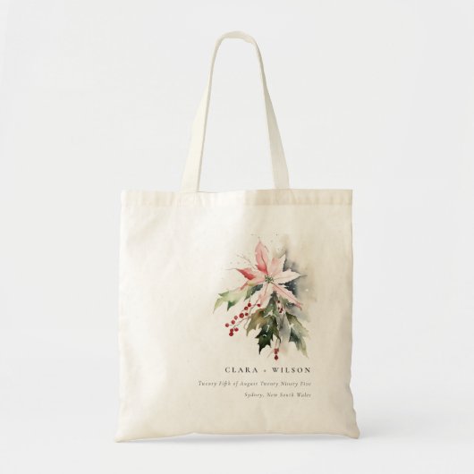 Poinsettia Berries Foliage Waterverf bruiloft Tote Bag (Voorkant)