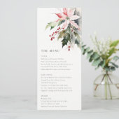 Poinsettia Berries Foliage Wedding Menu Kaart (Staand voorkant)
