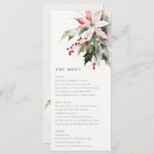 Poinsettia Berries Foliage Wedding Menu Kaart (Voorkant / Achterkant)