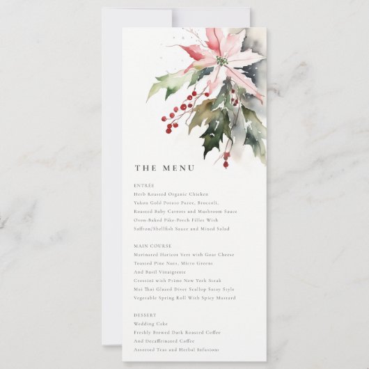 Poinsettia Berries Foliage Wedding Menu Kaart (Voorkant)