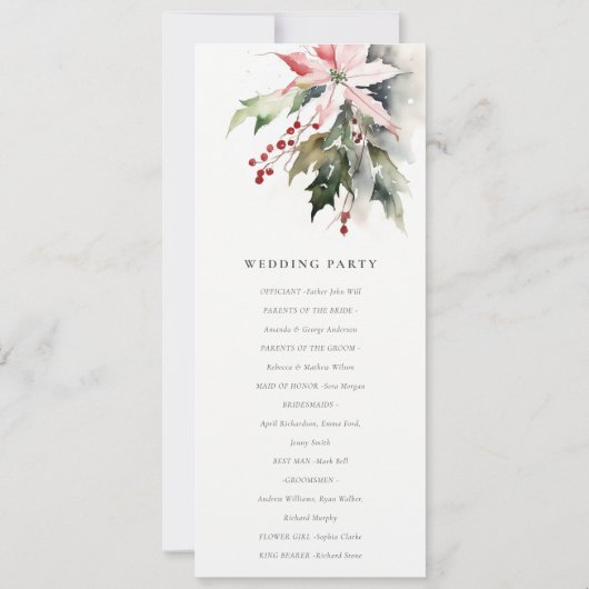 Poinsettia Berries Foliage Wedding Program Kaart (Achterkant)