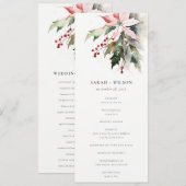Poinsettia Berries Foliage Wedding Program Kaart (Voorkant / Achterkant)
