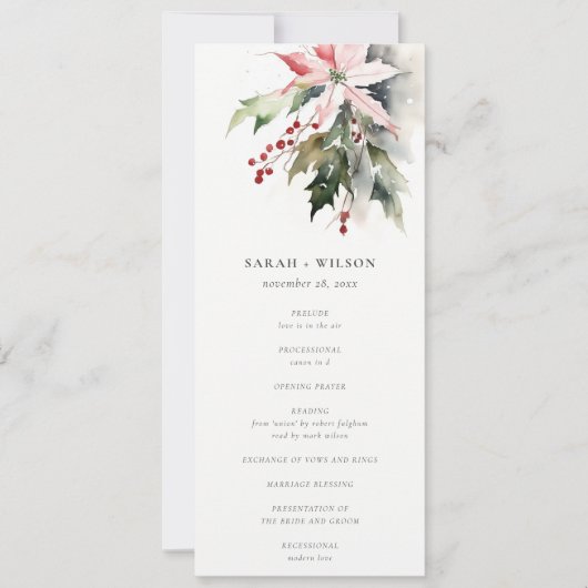 Poinsettia Berries Foliage Wedding Program Kaart (Voorkant)