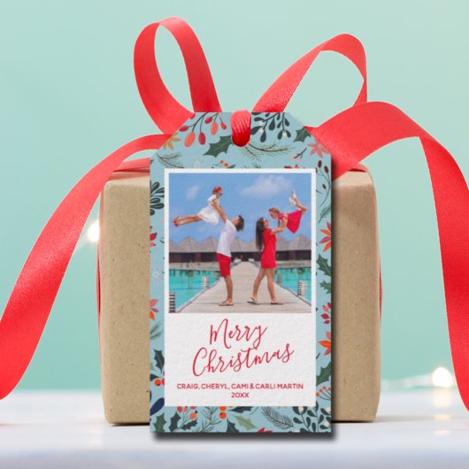 Poinsettia Berries laat kerstvakantie achter Cadeaulabel