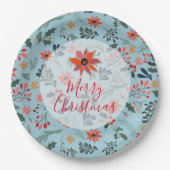 Poinsettia Berries Leaves Holiday Kerstmis Papieren Bordje (Voorkant)