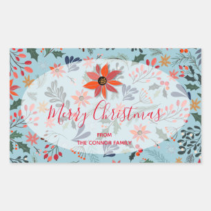 Poinsettia Berries Leaves Holiday Kerstmis Rechthoekige Sticker